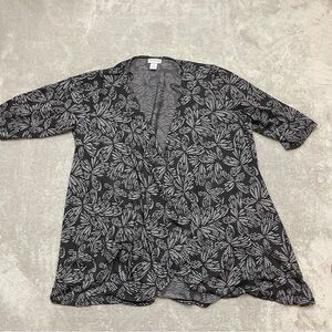 Catherines Kimono Cardigan Womens 2X Black Floral Sheer Open Front